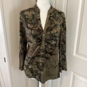 Dunia Abstract Camouflage Long Sleeve Top Sz PXL